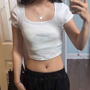 white ribbed square neck croptop